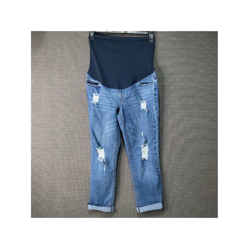 Time And Tru Womens Maternity Distressed Denim Jeans Over-Belly Panel Size S 4-6